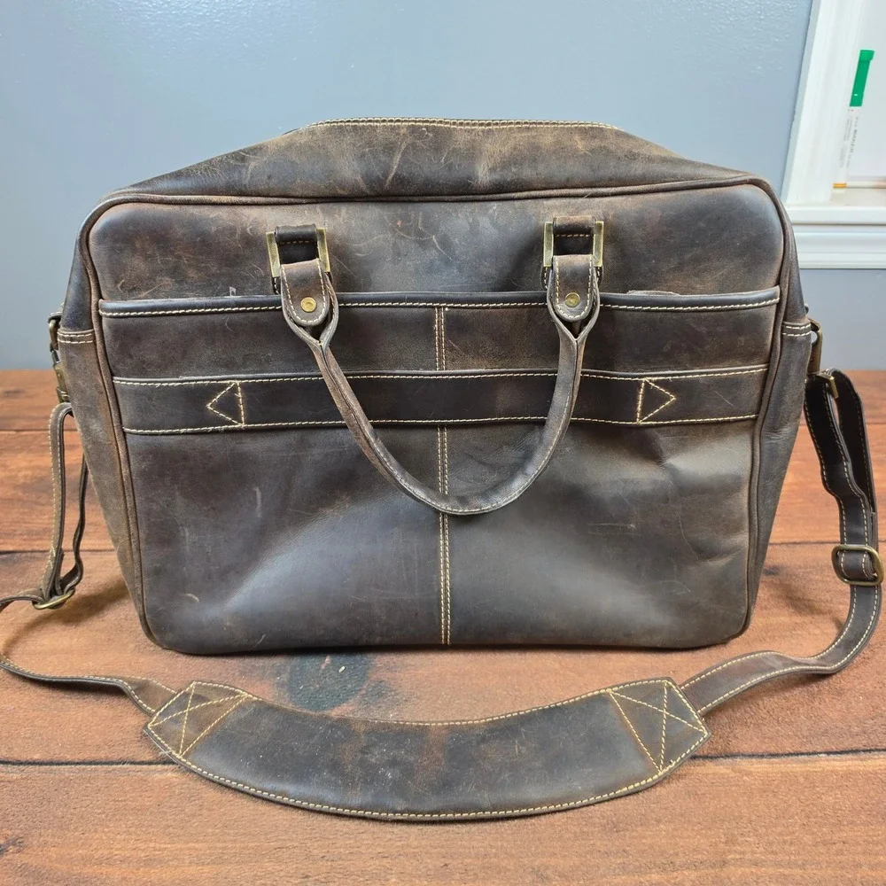 Canyon Outback Briefcase Mens Large Brown Good Distressed Leather Messenger Bag